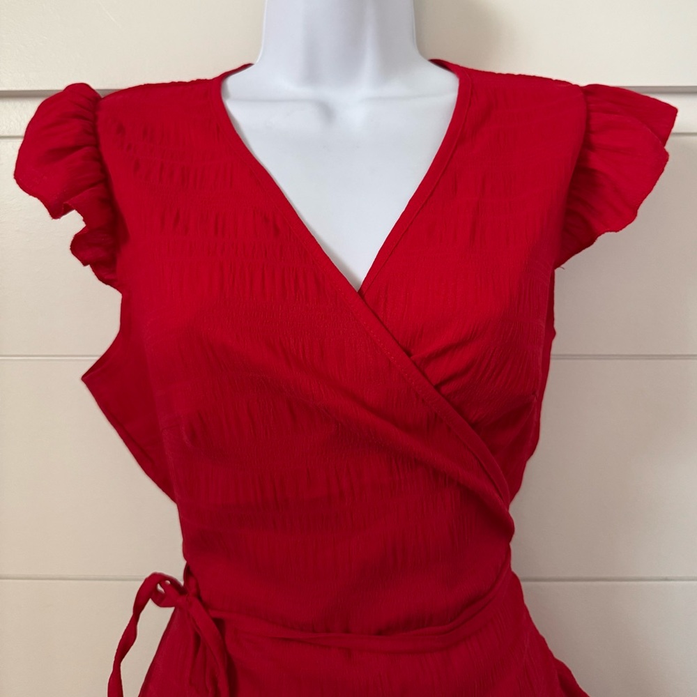 SHEIN Vibrant Red Asymmetrical Wrap Dress, Women’s M - Picture 2 of 6